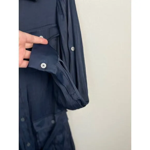 Madewell Women's Button-Front Utility Shirtdress in Satin Deep Indigo Size Small