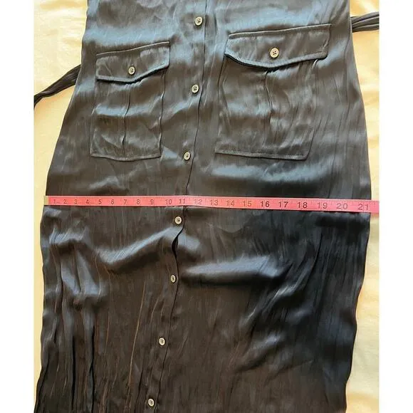 Madewell Women's Button-Front Utility Shirtdress in Satin Deep Indigo Size Small