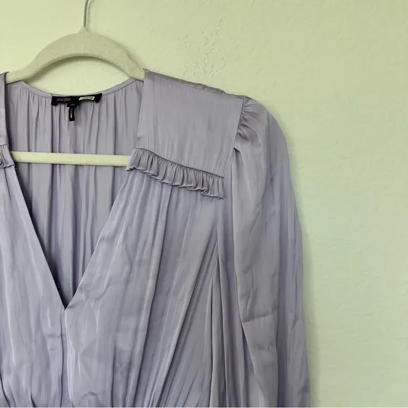 Maje Rouvina Long Fluid Satiny Maxi Dress in Parma Violet Purple