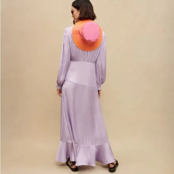 Maje Rouvina Long Fluid Satiny Maxi Dress in Parma Violet Purple