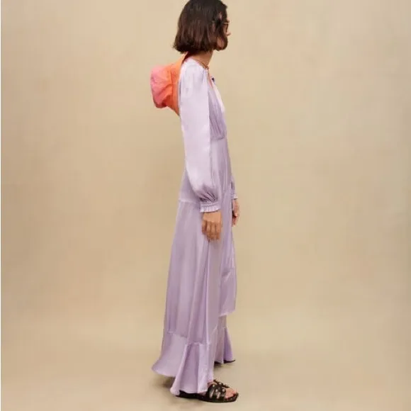 Maje Rouvina Long Fluid Satiny Maxi Dress in Parma Violet Purple