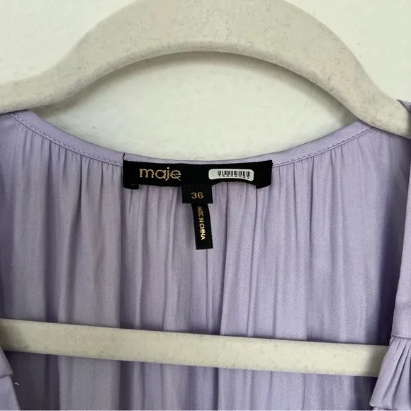 Maje Rouvina Long Fluid Satiny Maxi Dress in Parma Violet Purple