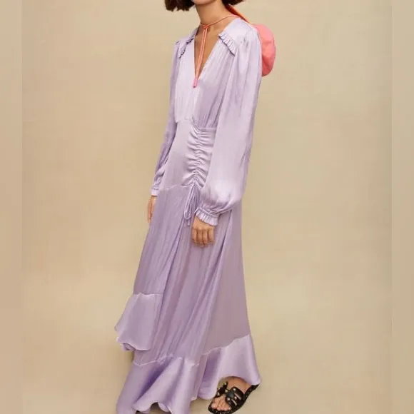 Maje Rouvina Long Fluid Satiny Maxi Dress in Parma Violet Purple
