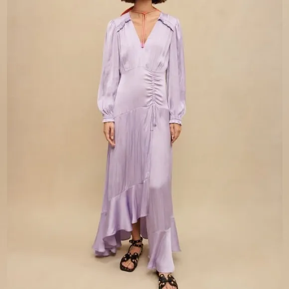 Maje Rouvina Long Fluid Satiny Maxi Dress in Parma Violet Purple