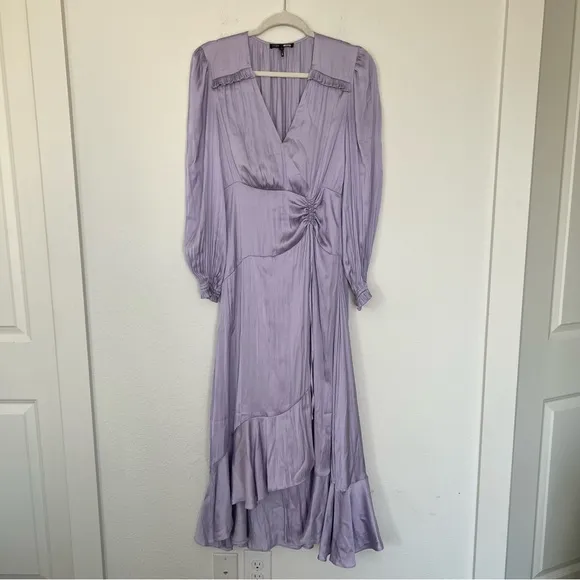 Maje Rouvina Long Fluid Satiny Maxi Dress in Parma Violet Purple