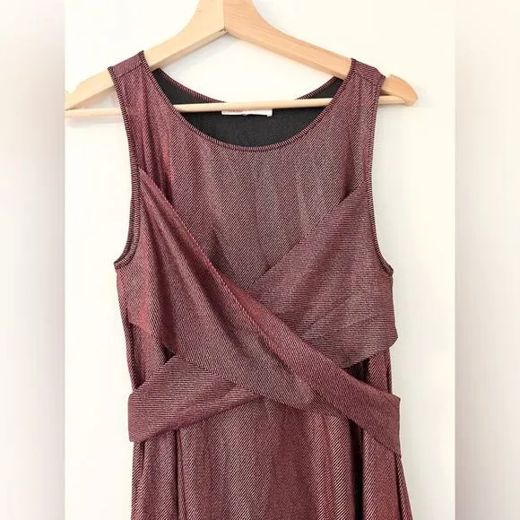 maje rova pink lame metallic midi dress swing discocore mermaidcore