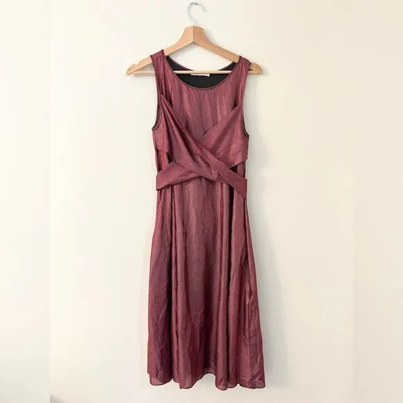 maje rova pink lame metallic midi dress swing discocore mermaidcore