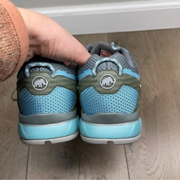 Mammut T Aegility Low Hiking Sneakers Blue Gray Elastic Drawcord Size 7.5 Women
