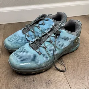 Mammut T Aegility Low Hiking Sneakers Blue Gray Elastic Drawcord Size 7.5 Women