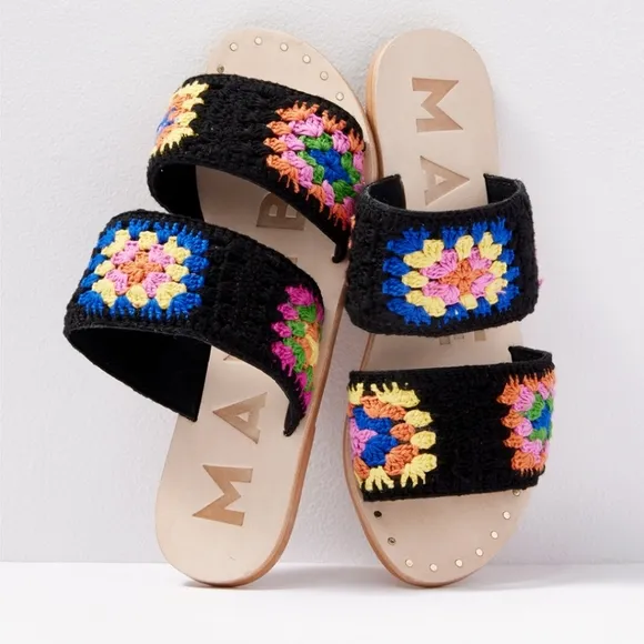 Manebi Evereve Crochet Double Strap Multicolor Sandals