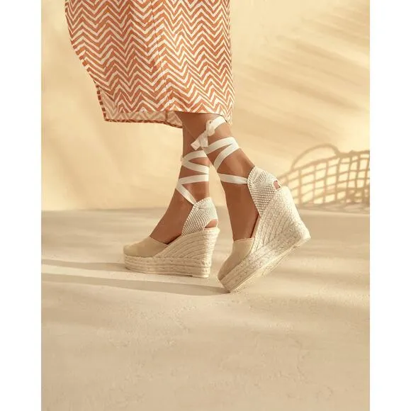 Manebi Soft Suede Heart-Shaped Wedge Espadrilles 38EU/8