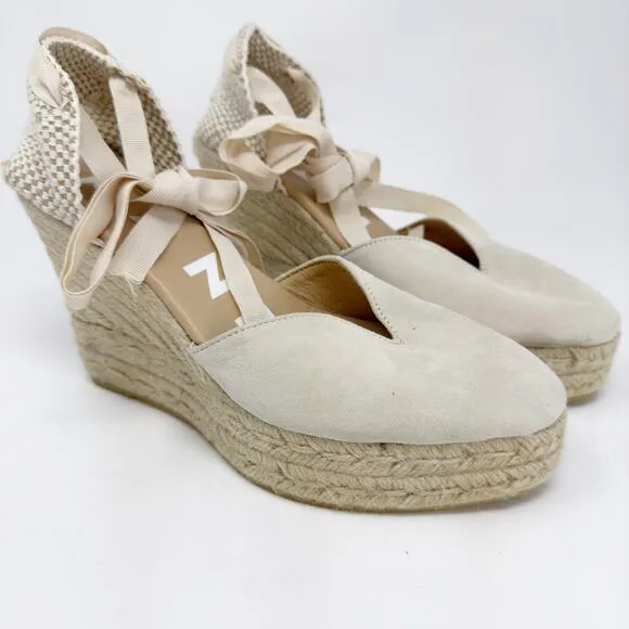 Manebi Soft Suede Heart-Shaped Wedge Espadrilles 38EU/8
