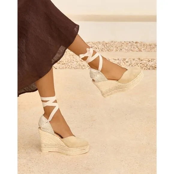 Manebi Soft Suede Heart-Shaped Wedge Espadrilles 38EU/8
