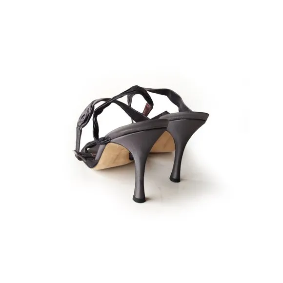 MANOLO BLAHNIK 36.5 Lavender Gray Satin Ankle Wrap Sandals