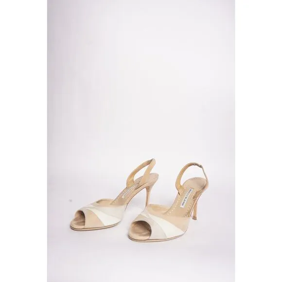 Manolo Blahnik Beige Suede Strap Sandals