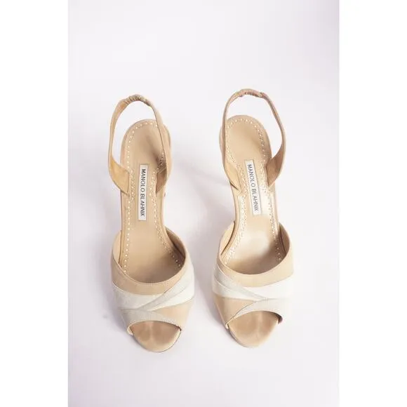 Manolo Blahnik Beige Suede Strap Sandals
