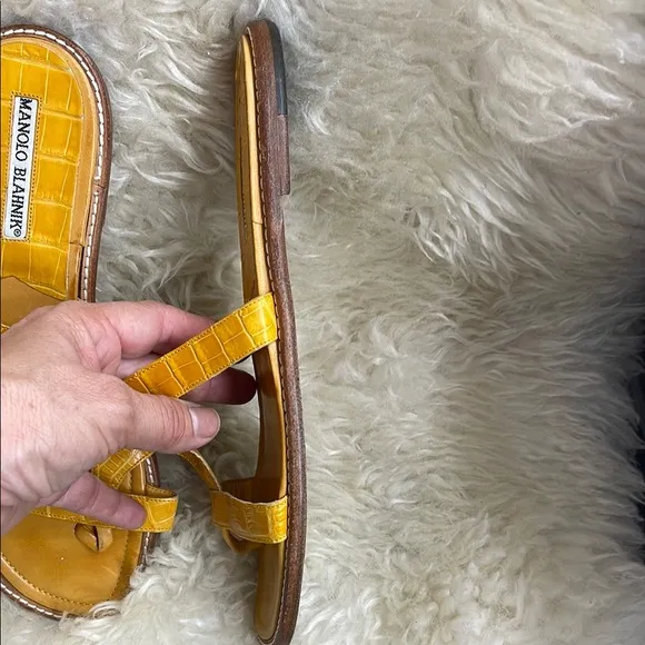 Manolo Blahnik Yellow Slide Sandals with Woven Straps