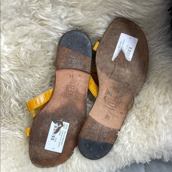 Manolo Blahnik Yellow Slide Sandals with Woven Straps