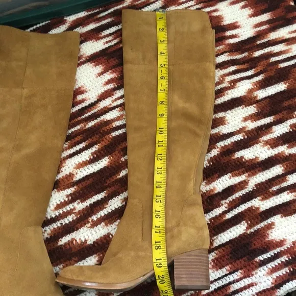 Marc Fisher Banana Tan Leather suede knee-high boots 2” heels #western #campus