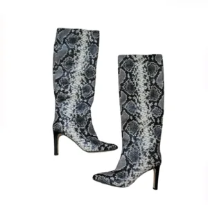 MARC FISHER LEATHER KNEE-HIGH BOOTS SZ 8.5 PYTHON SNAKESKIN PRINT NWOT