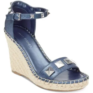 MARC FISHER Leather Studded Wedge Espadrille Sandals