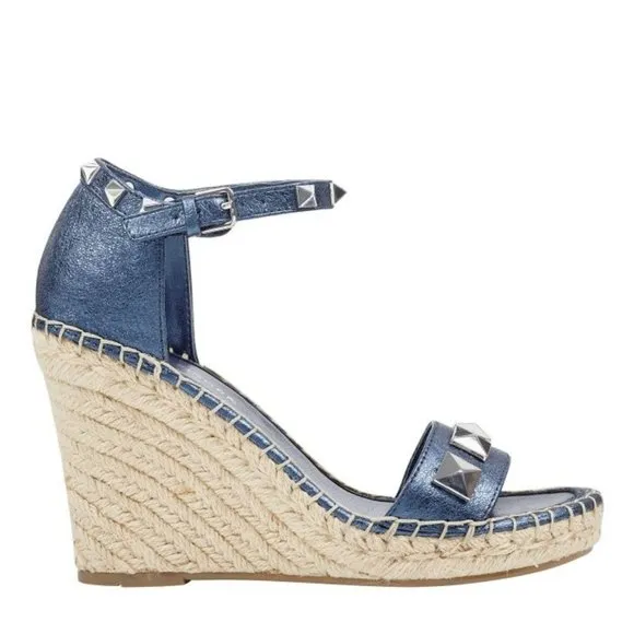MARC FISHER Leather Studded Wedge Espadrille Sandals
