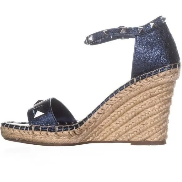 MARC FISHER Leather Studded Wedge Espadrille Sandals