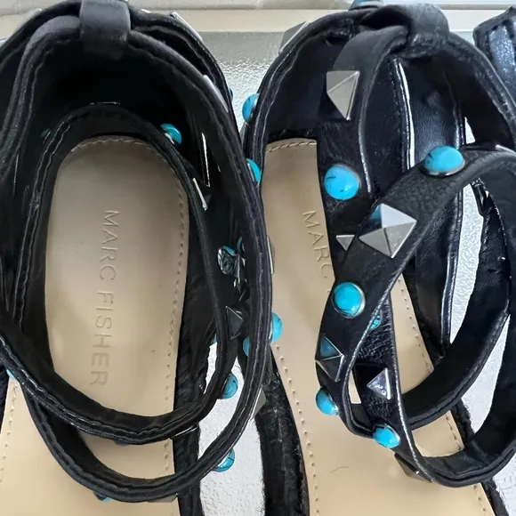 Marc Fisher NWOB Vajen Espadrille Leather Sandals In Black Size 7