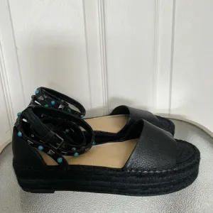 Marc Fisher NWOB Vajen Espadrille Leather Sandals In Black Size 7
