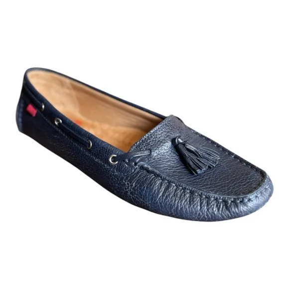 Marc Joseph Navy Blue Leather Tassel Driving Loafers Size 8.5 Ladies Flat Shoes