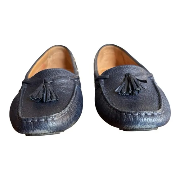 Marc Joseph Navy Blue Leather Tassel Driving Loafers Size 8.5 Ladies Flat Shoes