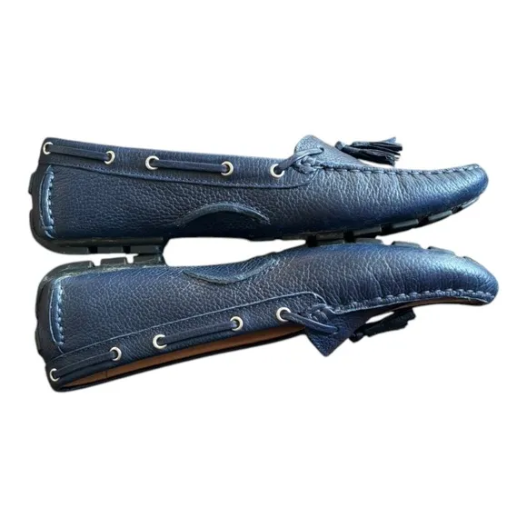 Marc Joseph Navy Blue Leather Tassel Driving Loafers Size 8.5 Ladies Flat Shoes