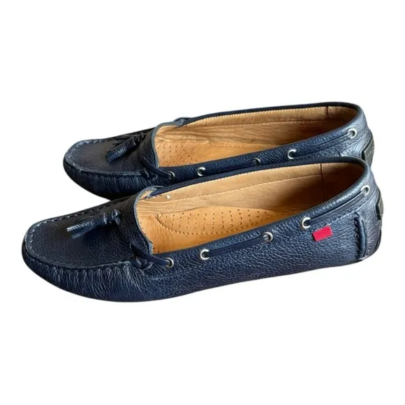 Marc Joseph Navy Blue Leather Tassel Driving Loafers Size 8.5 Ladies Flat Shoes