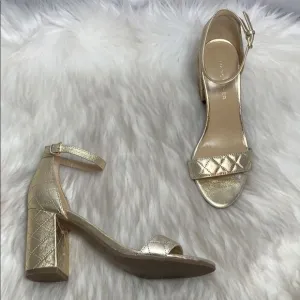 Marc Fisher Gold Quilted Vegan Ankle Strap Sandals