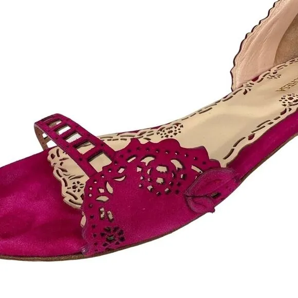 Marchesa Lenny Hot Pink Laser Cut Suede Leather Sandals 39.5