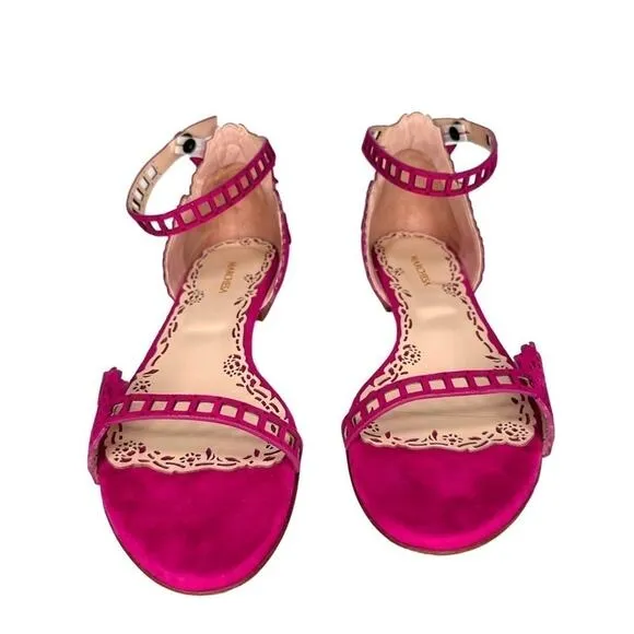 Marchesa Lenny Hot Pink Laser Cut Suede Leather Sandals 39.5