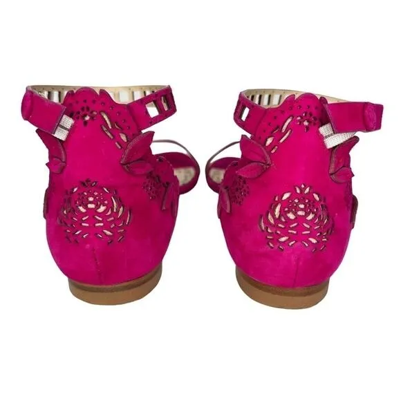 Marchesa Lenny Hot Pink Laser Cut Suede Leather Sandals 39.5