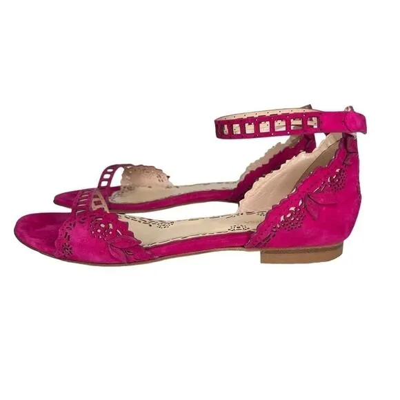 Marchesa Lenny Hot Pink Laser Cut Suede Leather Sandals 39.5