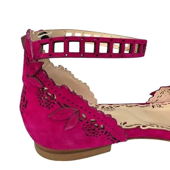 Marchesa Lenny Hot Pink Laser Cut Suede Leather Sandals 39.5