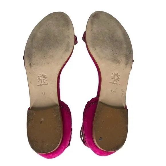 Marchesa Lenny Hot Pink Laser Cut Suede Leather Sandals 39.5