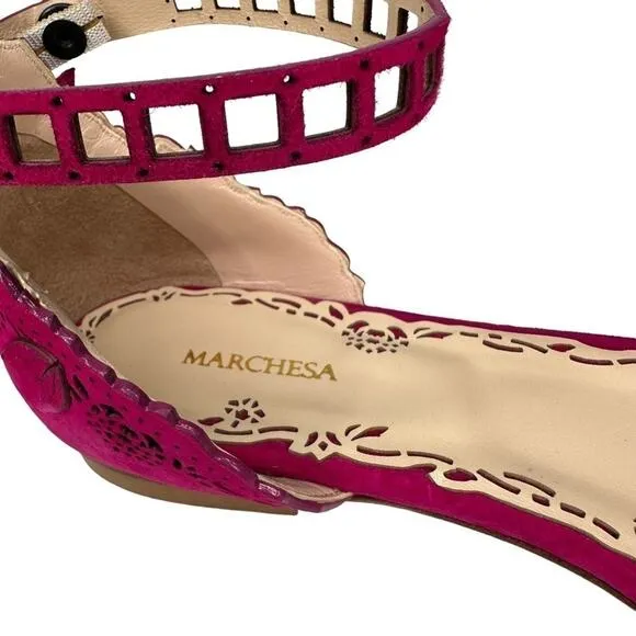 Marchesa Lenny Hot Pink Laser Cut Suede Leather Sandals 39.5
