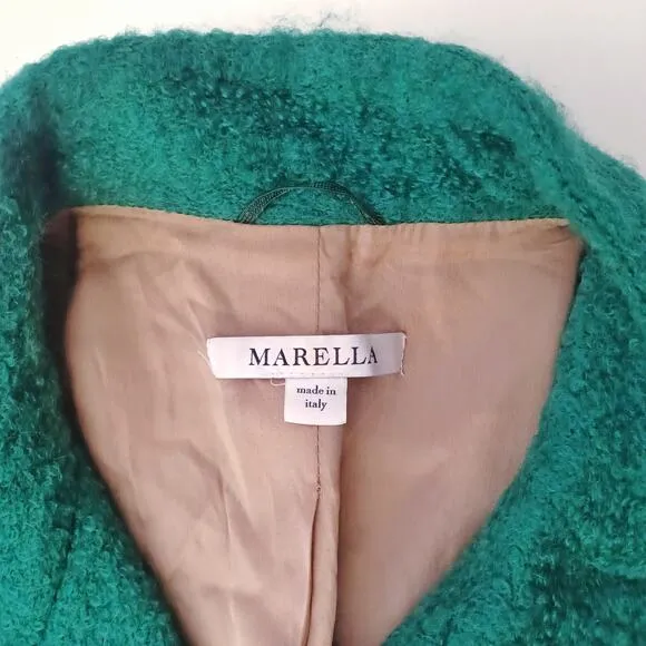 Marella Italian Wool Coat Size 6 Teal Green Bouclé Spring Jacket Made in Italy