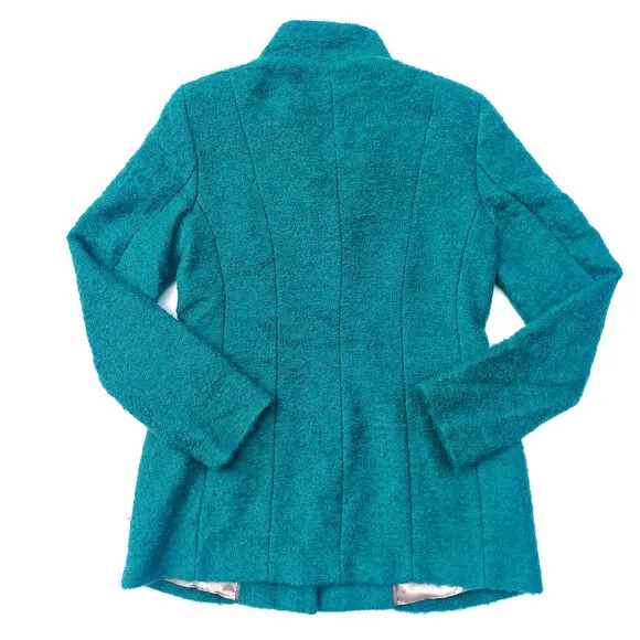 Marella Italian Wool Coat Size 6 Teal Green Bouclé Spring Jacket Made in Italy