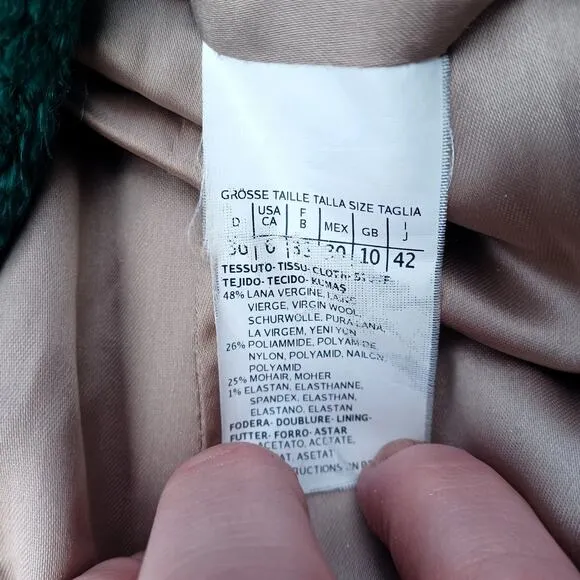 Marella Italian Wool Coat Size 6 Teal Green Bouclé Spring Jacket Made in Italy