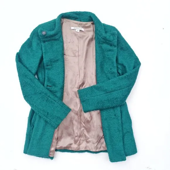 Marella Italian Wool Coat Size 6 Teal Green Bouclé Spring Jacket Made in Italy