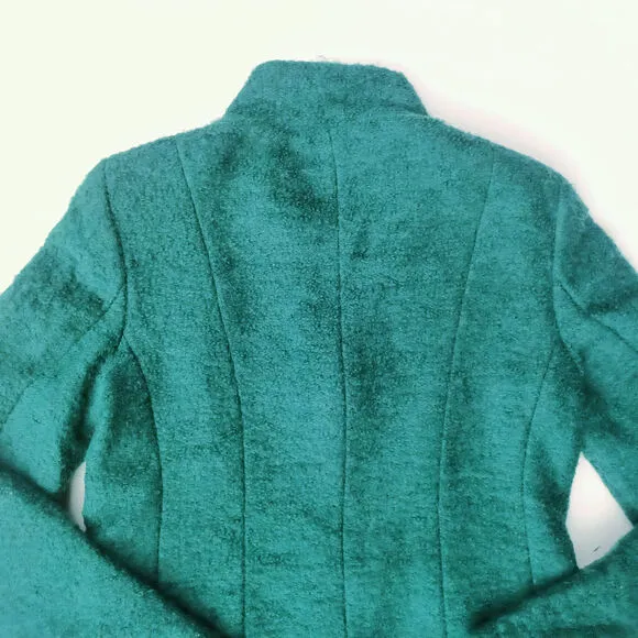 Marella Italian Wool Coat Size 6 Teal Green Bouclé Spring Jacket Made in Italy