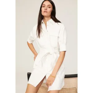 MARISSA WEBB White Denim Wide Belt Shirt Short Sleeve Mini Dress Size 8