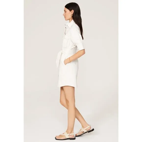 MARISSA WEBB White Denim Wide Belt Shirt Short Sleeve Mini Dress Size 8