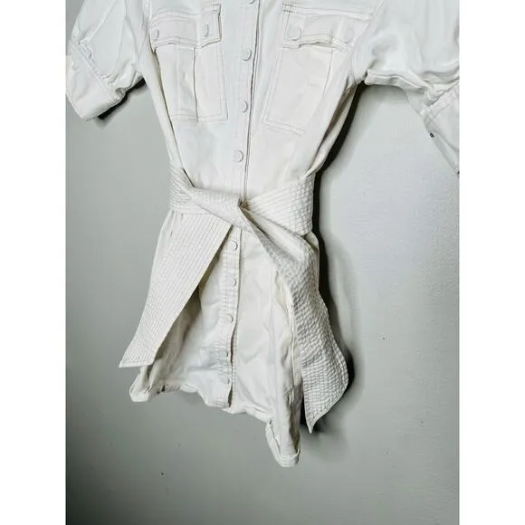 MARISSA WEBB White Denim Wide Belt Shirt Short Sleeve Mini Dress Size 8