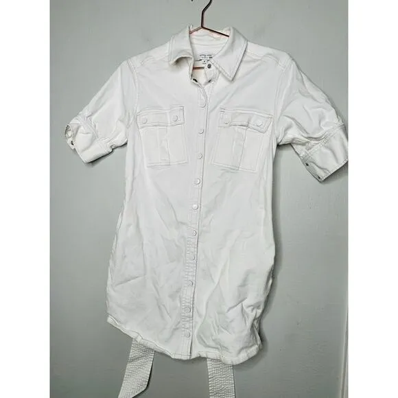MARISSA WEBB White Denim Wide Belt Shirt Short Sleeve Mini Dress Size 8